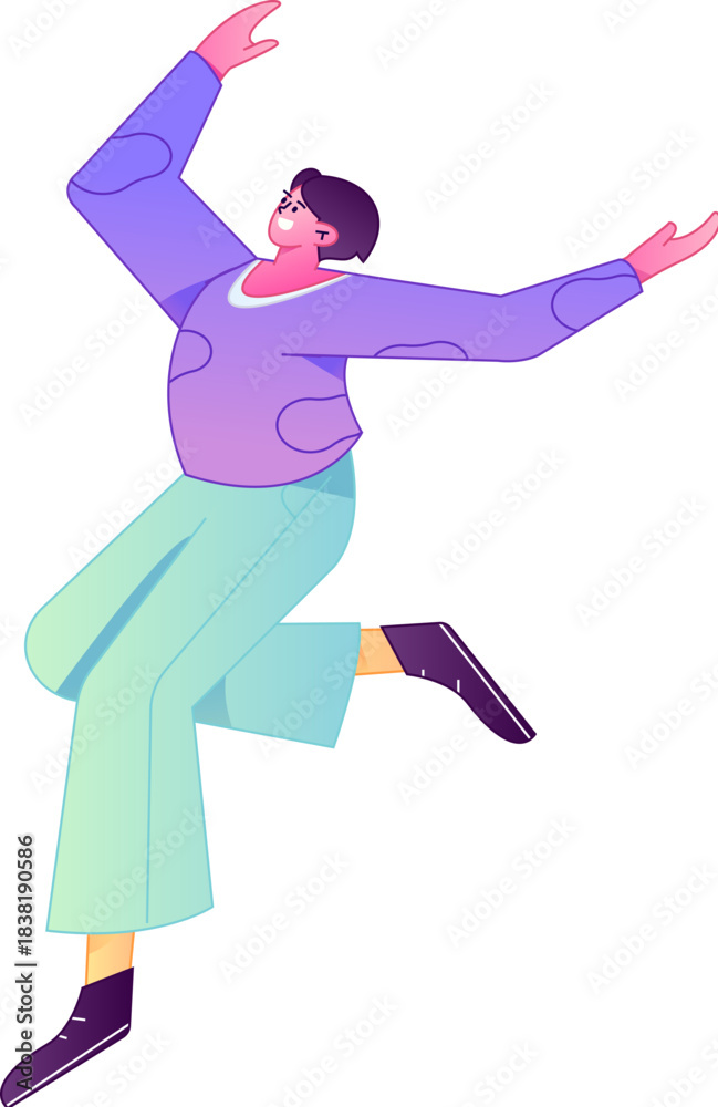 Fototapeta premium Vector flat gradient illustration of a character flying and hovering. 