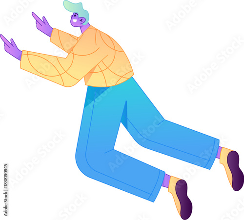 Vector flat gradient illustration of a character flying and hovering.
