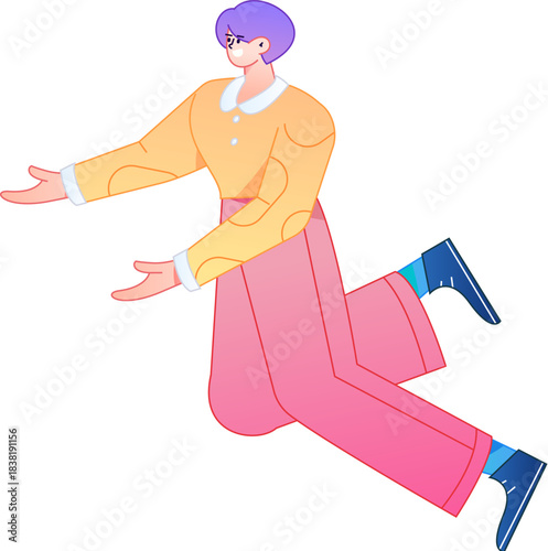 Vector flat gradient illustration of a character flying and hovering.
