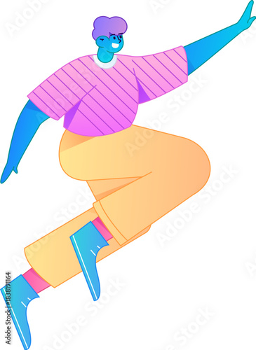 Vector flat gradient illustration of a character flying and hovering.
