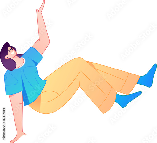 Vector flat gradient illustration of a character flying and hovering.
