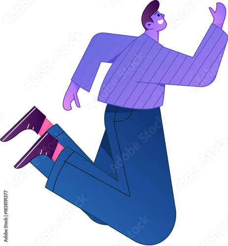 Vector flat gradient illustration of a character flying and hovering.

