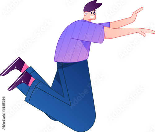 Vector flat gradient illustration of a character flying and hovering.
