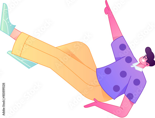 Vector flat gradient illustration of a character flying and hovering.
