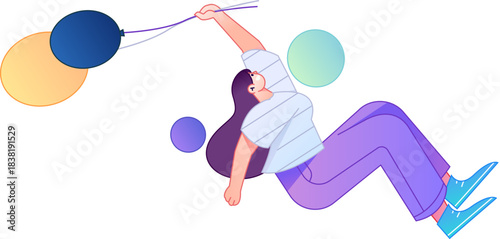 Vector flat gradient illustration of a character flying and hovering.

