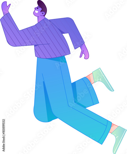 Vector flat gradient illustration of a character flying and hovering.
