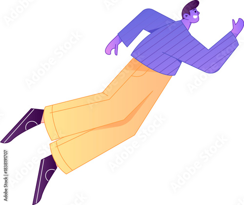 Vector flat gradient illustration of a character flying and hovering.
