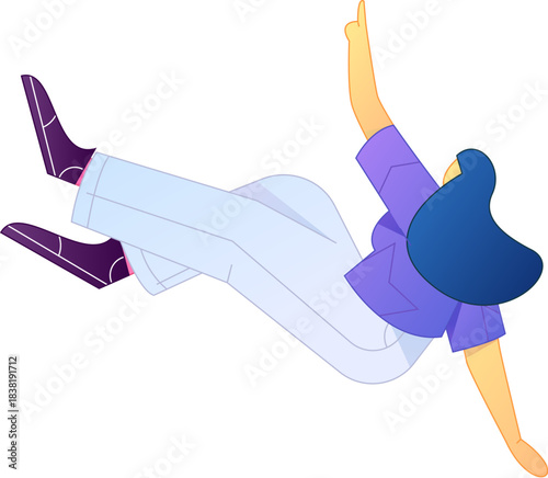 Vector flat gradient illustration of a character flying and hovering.
