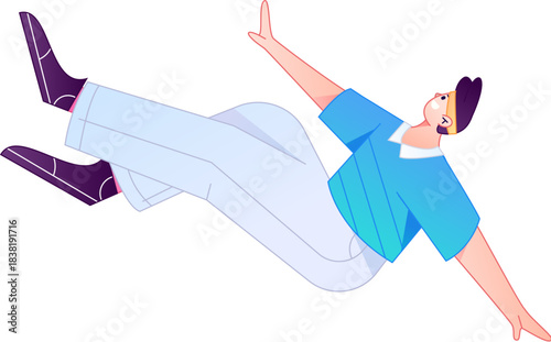 Vector flat gradient illustration of a character flying and hovering.

