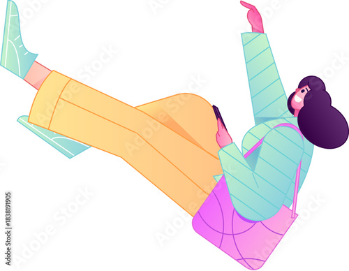 Vector flat gradient illustration of a character flying and hovering.
