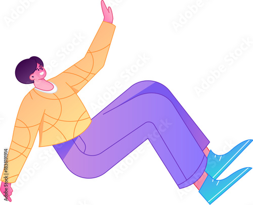 Vector flat gradient illustration of a character flying and hovering.
