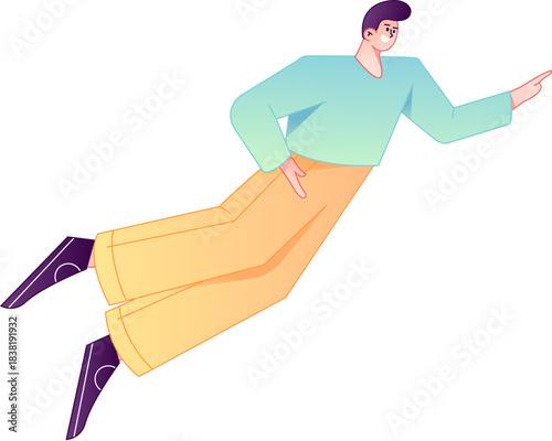Vector flat gradient illustration of a character flying and hovering.

