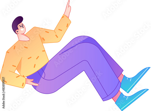 Vector flat gradient illustration of a character flying and hovering.

