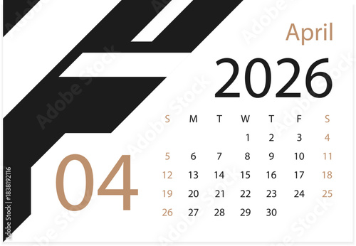 Calendar 2026. April 2026. Tear-off calendar. Personal organizer