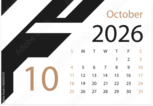 Calendar 2026. October 2026. Tear-off calendar. Personal organizer