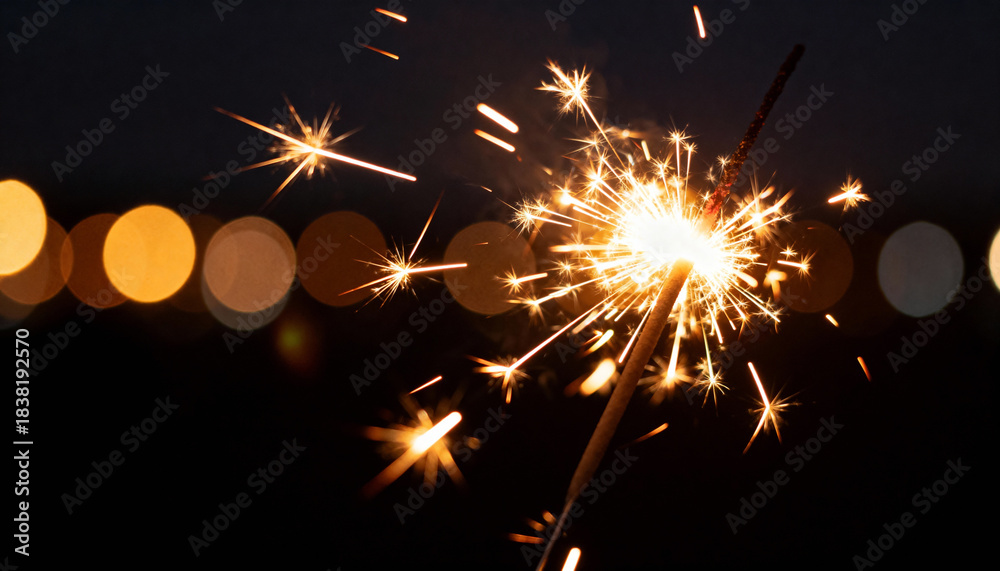 Obraz premium Sparkler firework celebration night sparkle festive light holiday glow bright romantic valentine mood with flowers feels warm and joyful in dark background