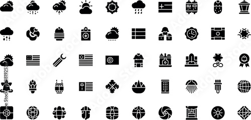 Collection of vintage heraldic symbols and decorative elements in black and white