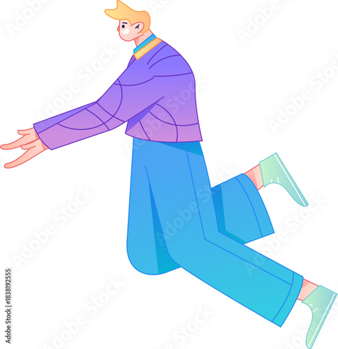 Vector flat gradient illustration of a character flying and hovering.
