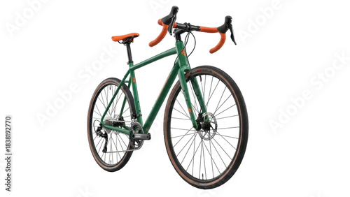 Cuadro en lienzo Isolated green gravel bicycle with orange details ready for a bike trip or bike