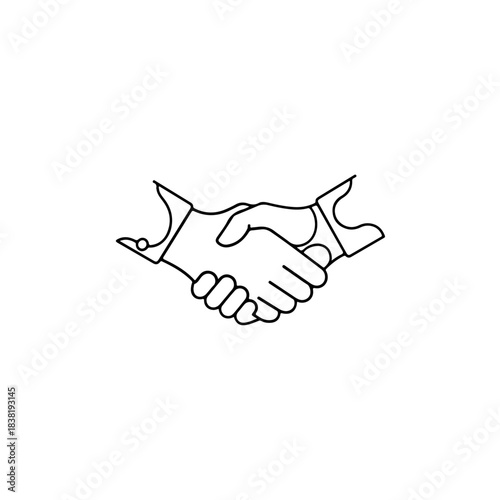 Close up line art illustration of two hands shaking, representing agreement, partnership, and trust in business and collaboration. isolated on transparent background