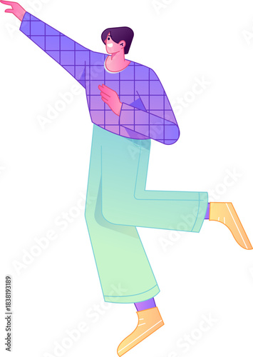 Vector flat gradient illustration of a character flying and hovering.
