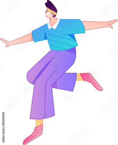 Vector flat gradient illustration of a character flying and hovering.
