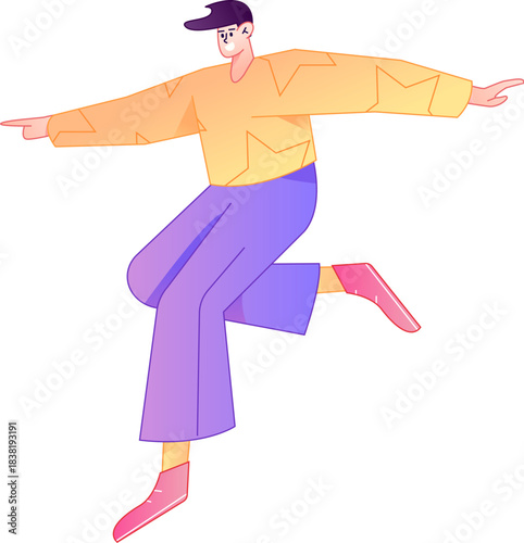 Vector flat gradient illustration of a character flying and hovering.
