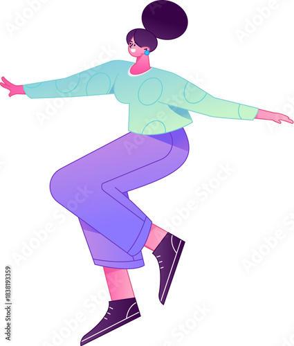 Vector flat gradient illustration of a character flying and hovering.
