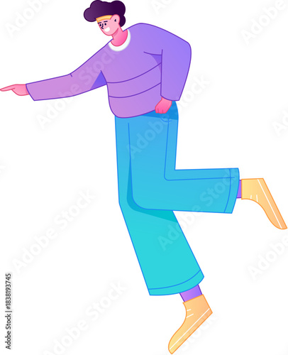 Vector flat gradient illustration of a character flying and hovering.
