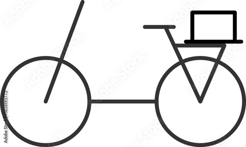 A laptop on a bicycle carrier depicting digital nomad and remote work concept