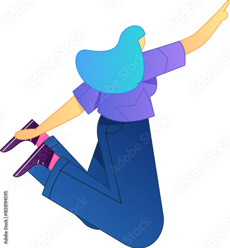 Vector flat gradient illustration of a character flying and hovering.
