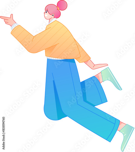 Vector flat gradient illustration of a character flying and hovering.
