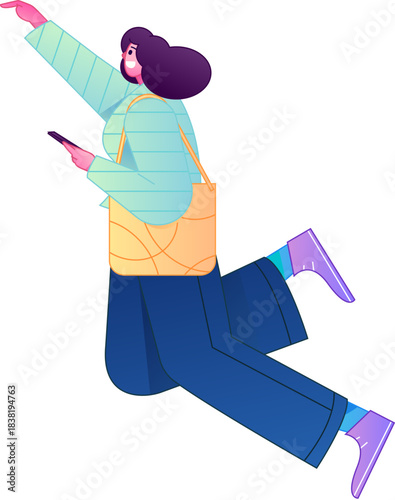 Vector flat gradient illustration of a character flying and hovering.
