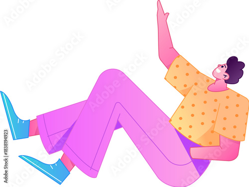 Vector flat gradient illustration of a character flying and hovering.
