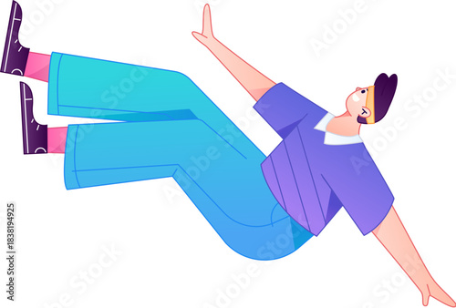 Vector flat gradient illustration of a character flying and hovering.

