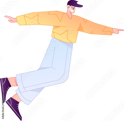 Vector flat gradient illustration of a character flying and hovering.
