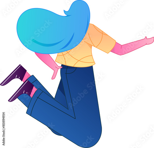 Vector flat gradient illustration of a character flying and hovering.
