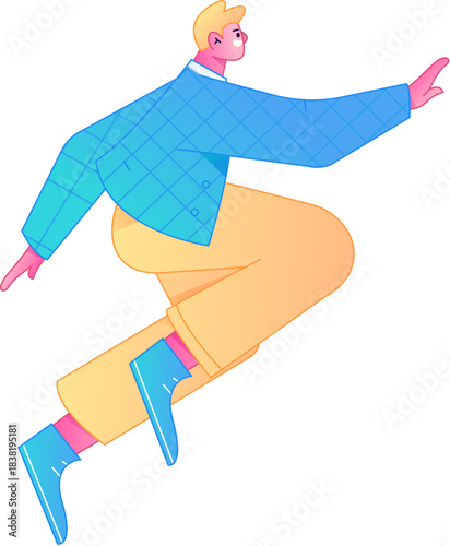 Vector flat gradient illustration of a character flying and hovering.

