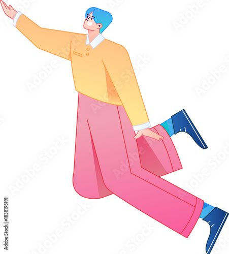 Vector flat gradient illustration of a character flying and hovering.
