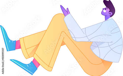 Vector flat gradient illustration of a character flying and hovering.
