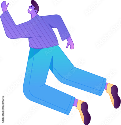 Vector flat gradient illustration of a character flying and hovering.
