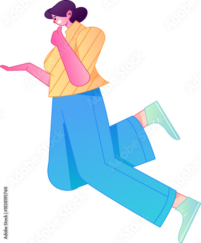 Vector flat gradient illustration of a character flying and hovering.
