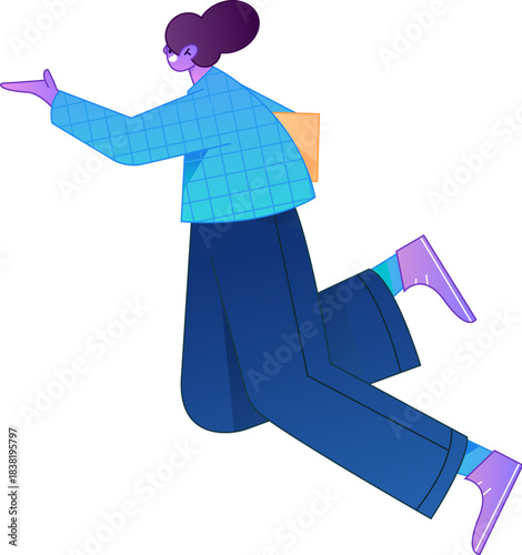 Vector flat gradient illustration of a character flying and hovering.
