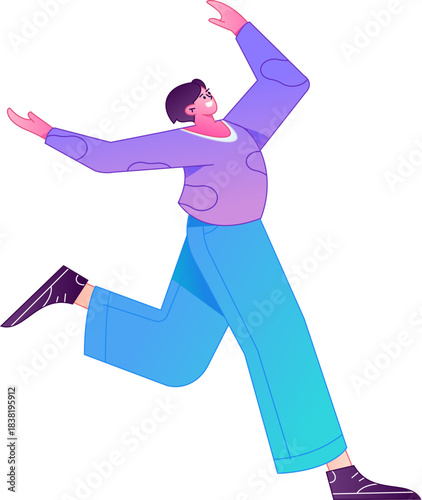 Vector flat gradient illustration of a character flying and hovering.
