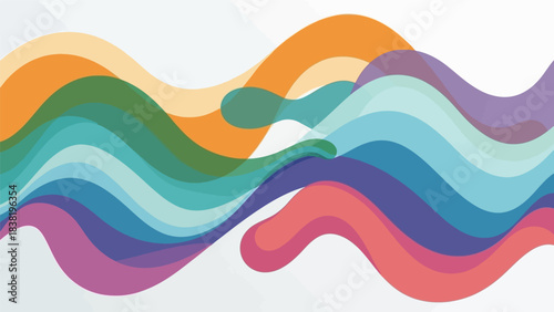 Intertwined chromatic waves create a vibrant layered pattern with translucent forms forming a