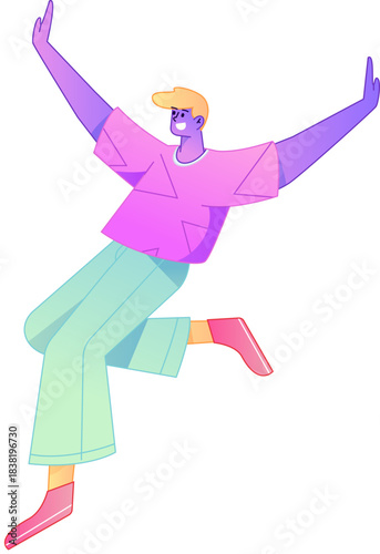 Vector flat gradient illustration of a character flying and hovering.
