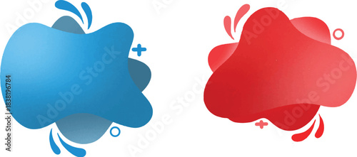 Abstract Gradient Blob Icons – Blue and Red Shapes with Decorative Elements, Plus Sign, Droplets, Circles, Soft Texture, Symmetrical Layout on Dark Background for UI, Branding, Web, or Creative Design