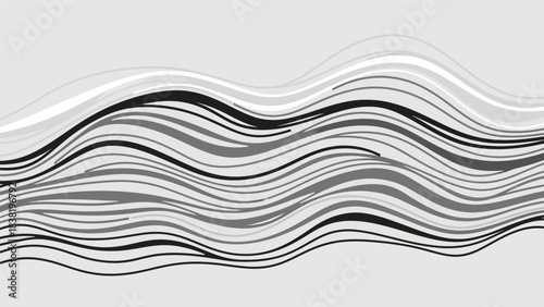 Undulating grayscale linear abstraction creating a dynamic and rhythmic movement  with flowing