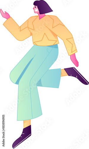 Vector flat gradient illustration of a character flying and hovering.
