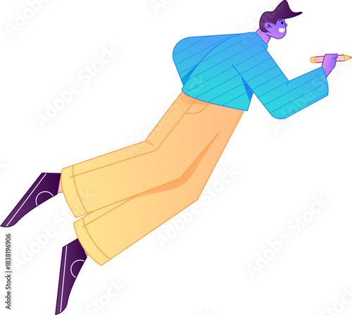 Vector flat gradient illustration of a character flying and hovering.

